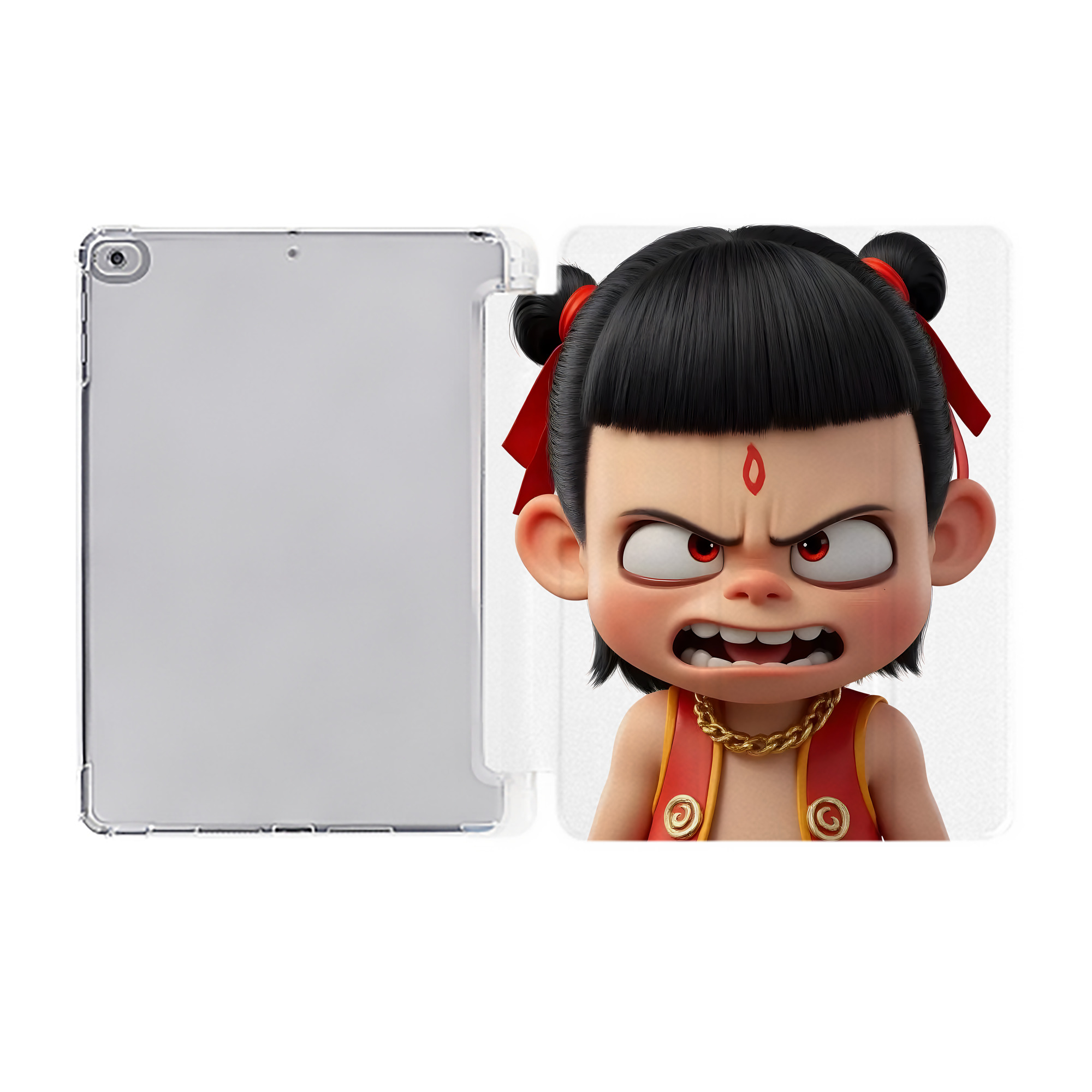 （画像用） Ne Zha 2 ナタ 魔童の大暴れ IPad ケース ペン収納付き 三つ折りスタンド PUレザー×シリコン 対応機種9.5/10.5/10.9インチ